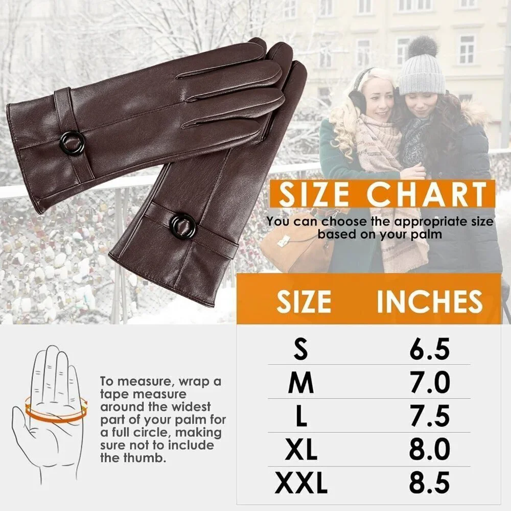 Women's Winter Leather Gloves Texting Warm Driving Lambskin Gloves Brown